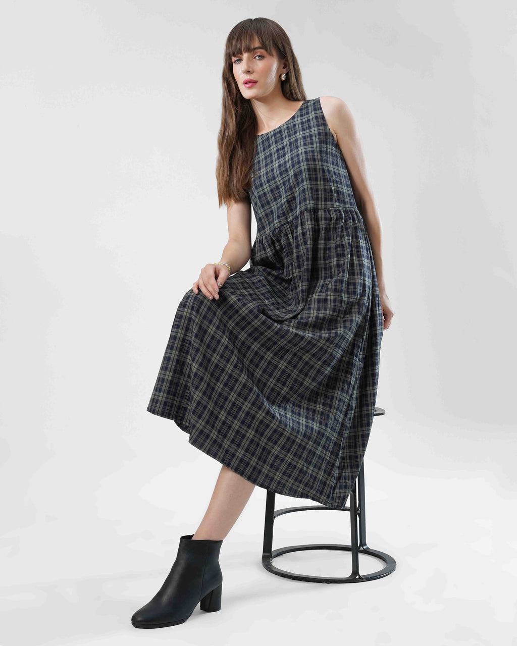 Checked Pattern Long Dress