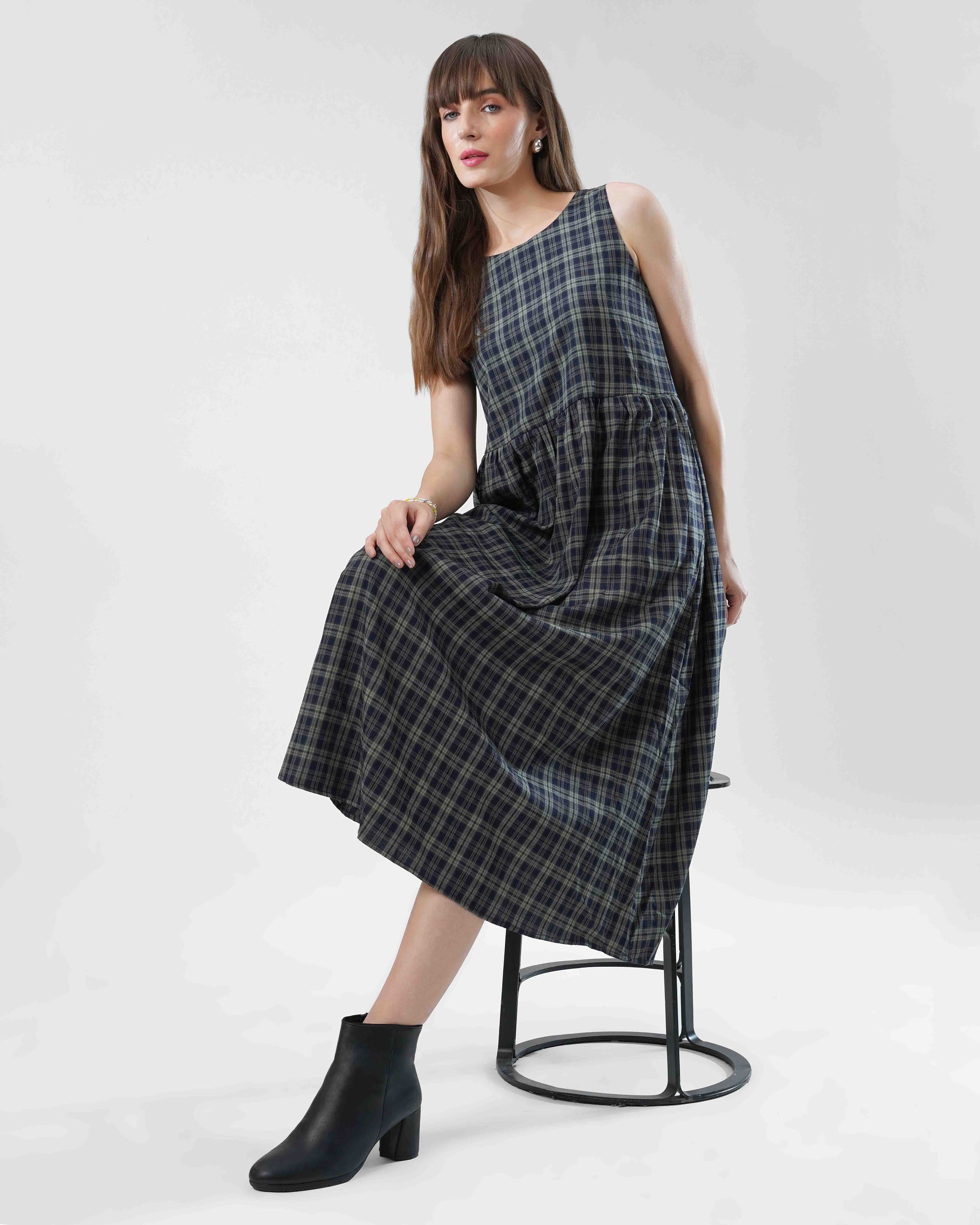 Checked Pattern Long Dress