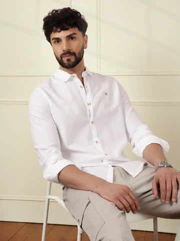 Solid Linen Blend Shirt | White
