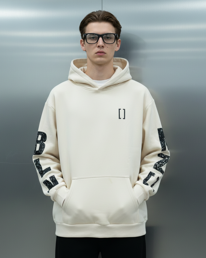 NEO | Sleeve Print Unfading White Hoodie for Men | 350 GSM BLNKZ