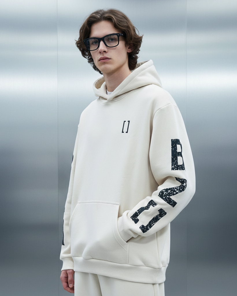 NEO | Sleeve Print Unfading White Hoodie for Men | 350 GSM BLNKZ