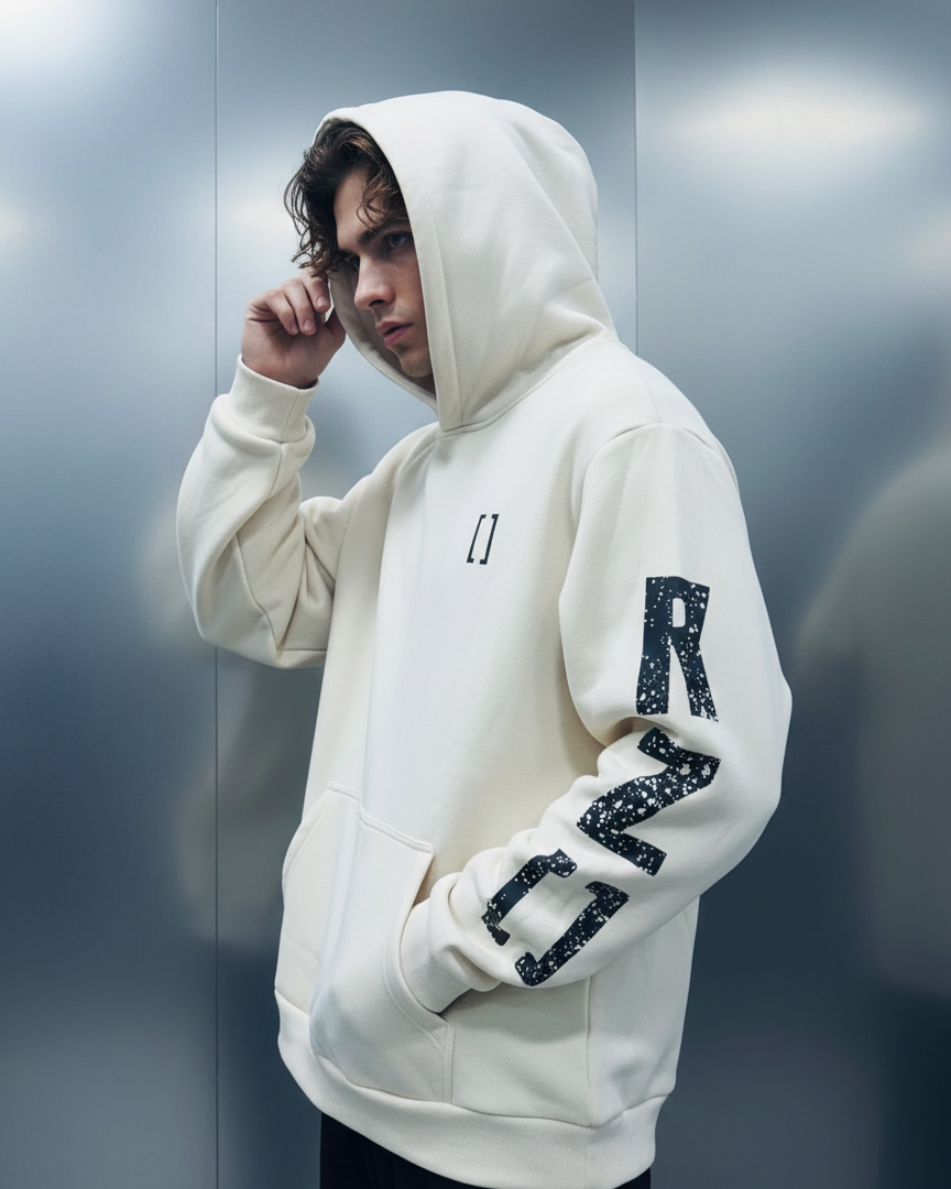 NEO | Sleeve Print Unfading White Hoodie for Men | 350 GSM BLNKZ